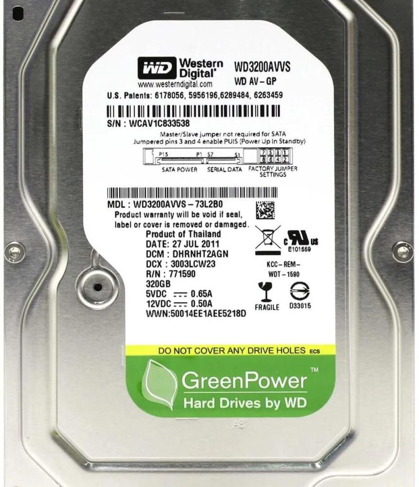 Жесткий диск 3.5″ SATA 320GB WD AV-GP (WD3200AVVS) Refurbished