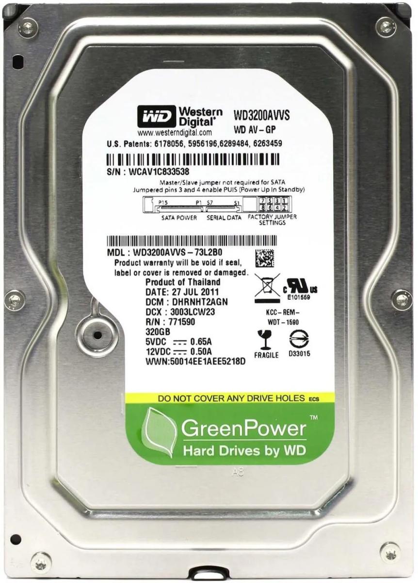 Жесткий диск 3.5″ SATA 320GB WD AV-GP (WD3200AVVS) Refurbished